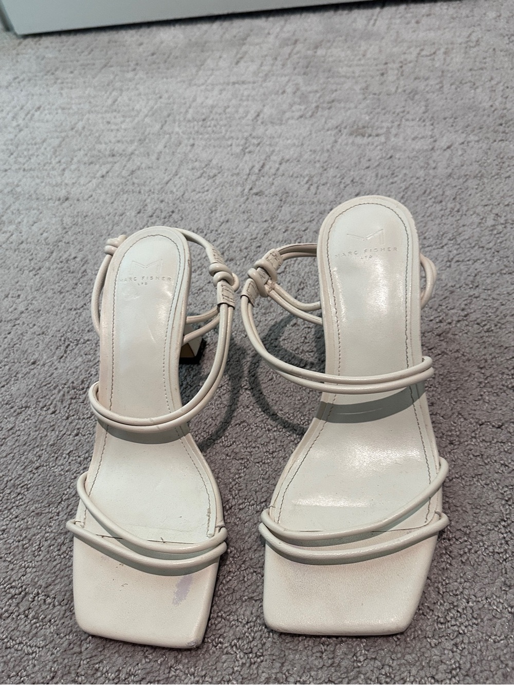 Marc Fisher Cream Strappy Square-Toe Heels